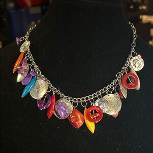 Multicolor Charm Necklace with Silver Accents
